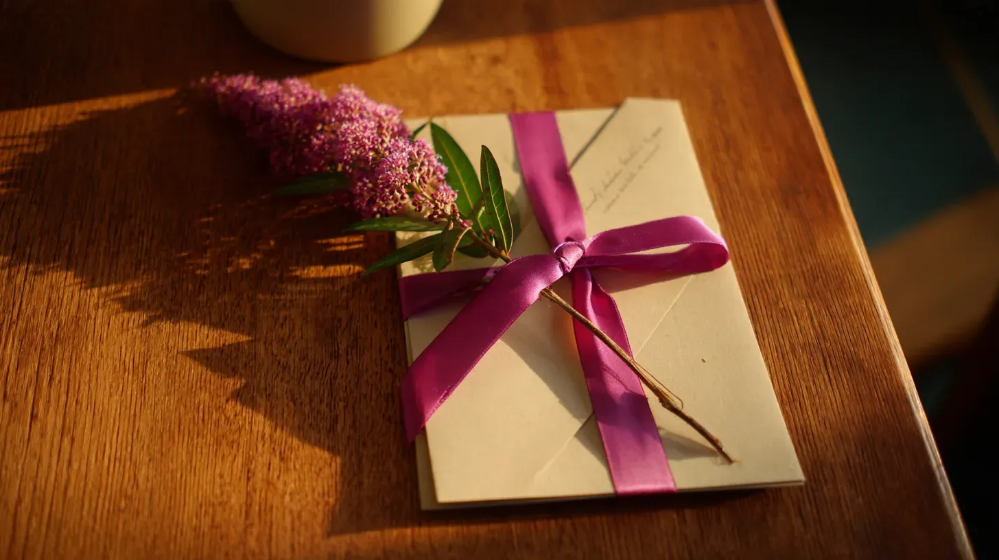 A recital ticket and a folded program tied with a magenta ribbon. Illustration.